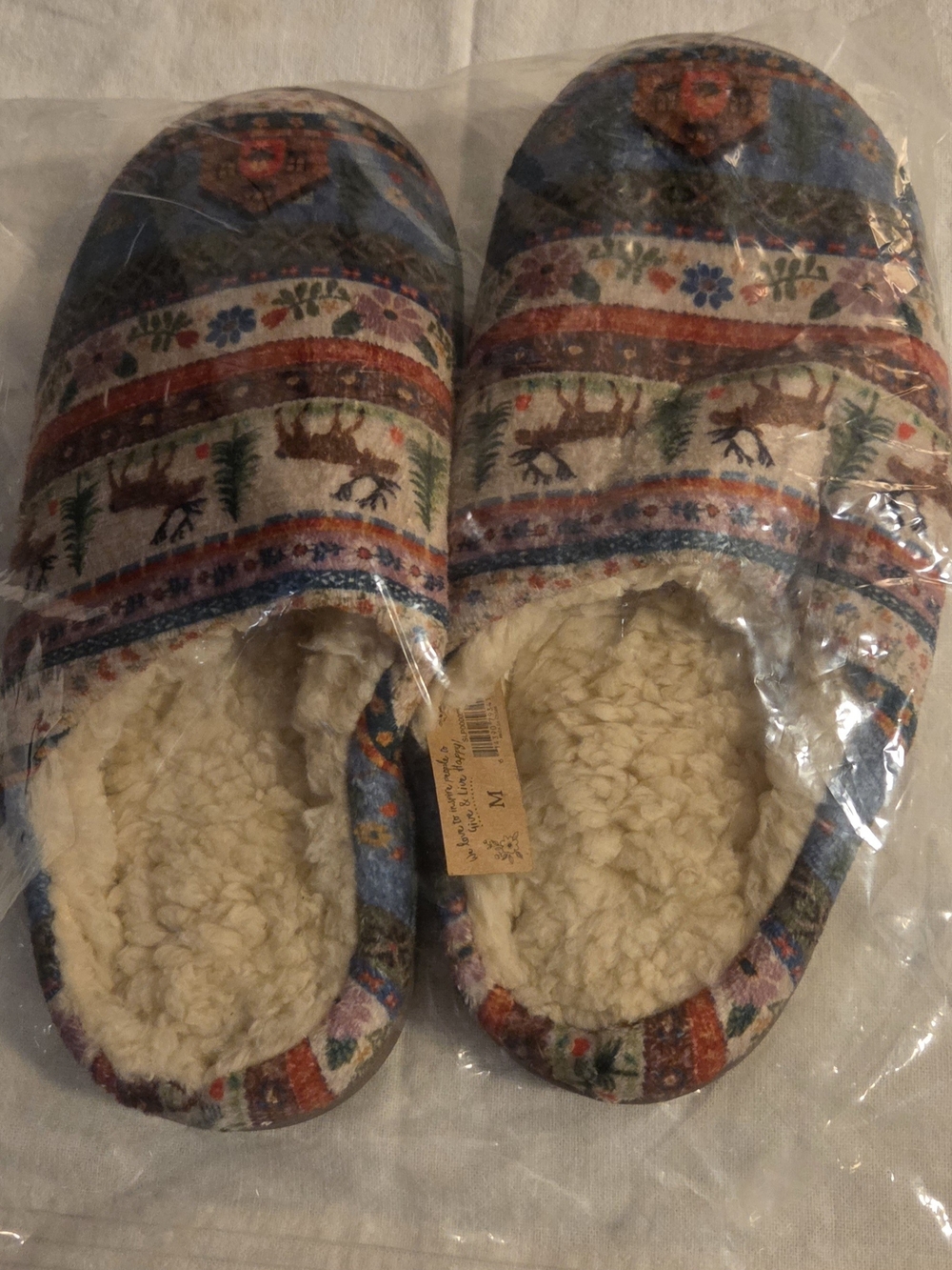 Natural Life Cozy Sherpa Slippers Cabin Core Moose Medium 7-8 NWT